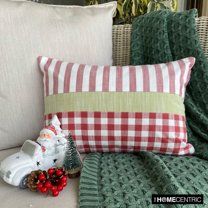 Holiday Decorative Lumbar Pillow Cover, 12" x 24" Red Cotton Pillowcase, Farmhouse Check & Stripe Buffalo Checks Oblong Pillow Cover For Sofa Couch, Hotels, Living Room, Bed Room - Red Merry Grid