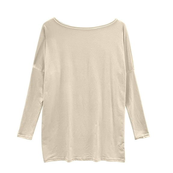 QUYUON Sweatshirts Women Trendy Discount Crew Neck Sweatshirts Women Polyester Long Sleeve Crew Neck Solid Tunic Tops Style S-338 Lightweight Sweatshirts Ladies Loose Fit Snug Fit Shirts Beige L