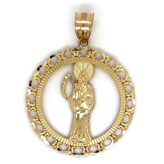 14K Santa Muerte Round Pendant Adult Unisex