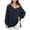 Navy, variant on Cozy Off Shouder Sweatshirts for Women Solid Color V-Neck Drop Shoulder Long Sleeve Blouse With Side Slit Hem Casual Relaxed Top