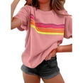 thumbnail image 1 of Tnhcen Women's Spring Summer Color-Blocked Striped Crewneck T-Shirt | Basics Plus Size Friendly (S-2XL) Summer Print Tops, 1 of 5
