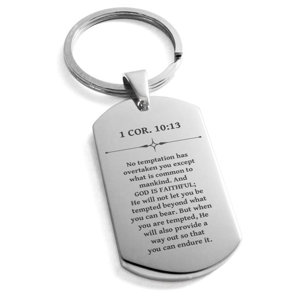 Tioneer Stainless Steel God Is Faithful 1 Corinthians 10:13 Dog Tag Keychain Keyring