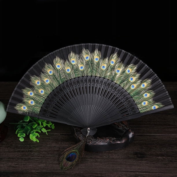 Abanicos de tela con estampado floral de mano, frescos de verano, perfectos para bodas, fiestas y eventos de iglesia, flor de hierba verde (5 piezas)