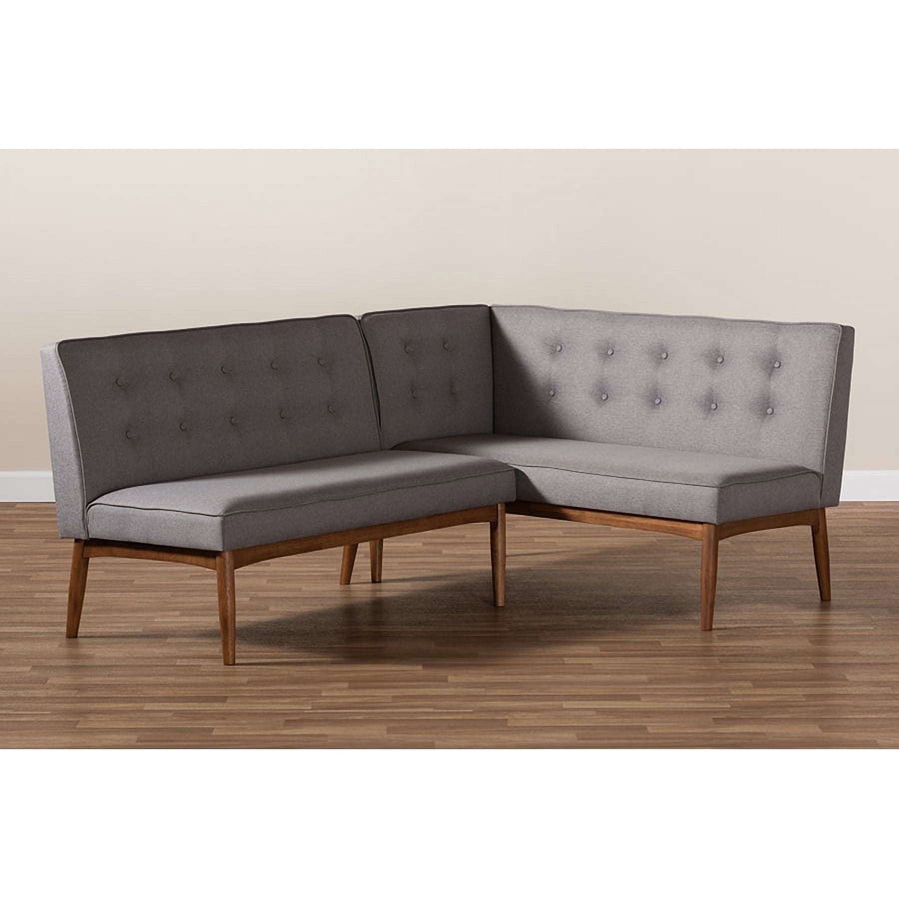 Baxton Studio Arvid Mid-Century Modern Gray Fabric Upholstered 2-Piece Wood Dining Corner Sofa Bench