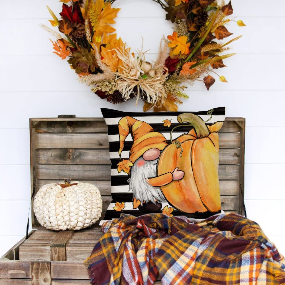 Fall Pillow Covers 20x20 Set of 4 for Fall Decor Stripes Pumpkin and