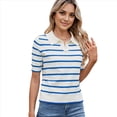 thumbnail image 3 of de Punto A Rayas de Corta para Mujer, Camiseta Corta con Cuello en V Vintage, Corte Entallado, Estética para Salir. Azul L, 3 of 9
