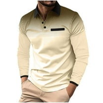 Brglopf Polo Shirts for Men Casual Long Sleeve Turn Down Collar Business Shirts Color Block Slim Fitted Golf Shirts with Pocket