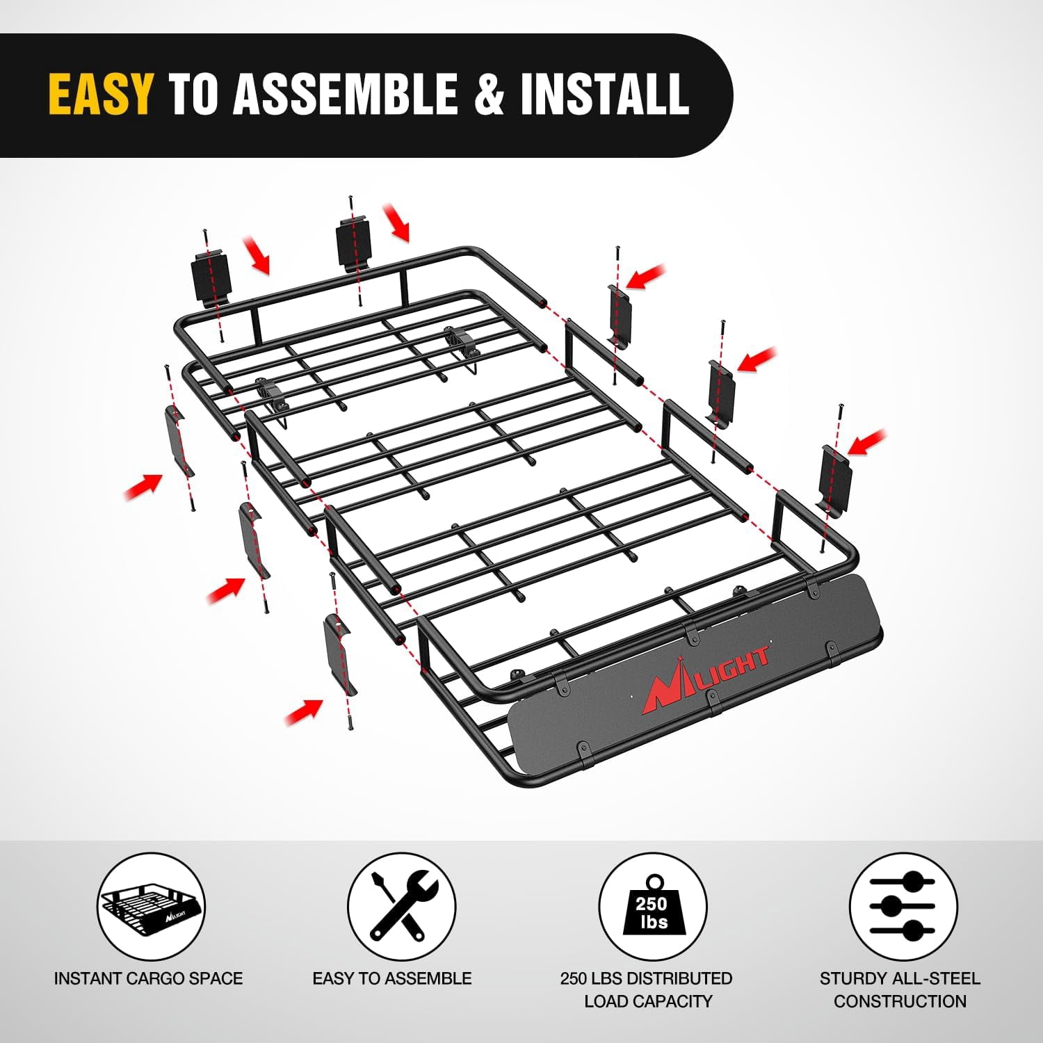Nilight 64" x 39" x 6" Universal Roof Rack Cargo Basket Heavy-Duty 250LBS Capacity Rooftop Cargo Carrier Luggage Holder for SUV Truck Vehicle