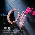 thumbnail image 5 of Romantic Heart Pink Round Circle Tennis Big Hoop Earrings CZ Rose Gold Jewelry, 5 of 9