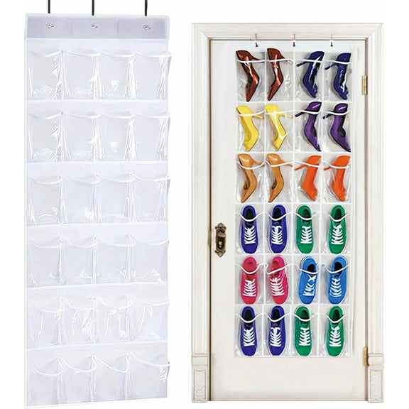 MAILINI 24 Pockets Over the Door Shoe Organiser, Folding Hanging Organiser Shoe Racks with Hooks, Heavy-Duty Hanging Mesh Shoe Holder for Badroom, Bathroom, Wardrobe