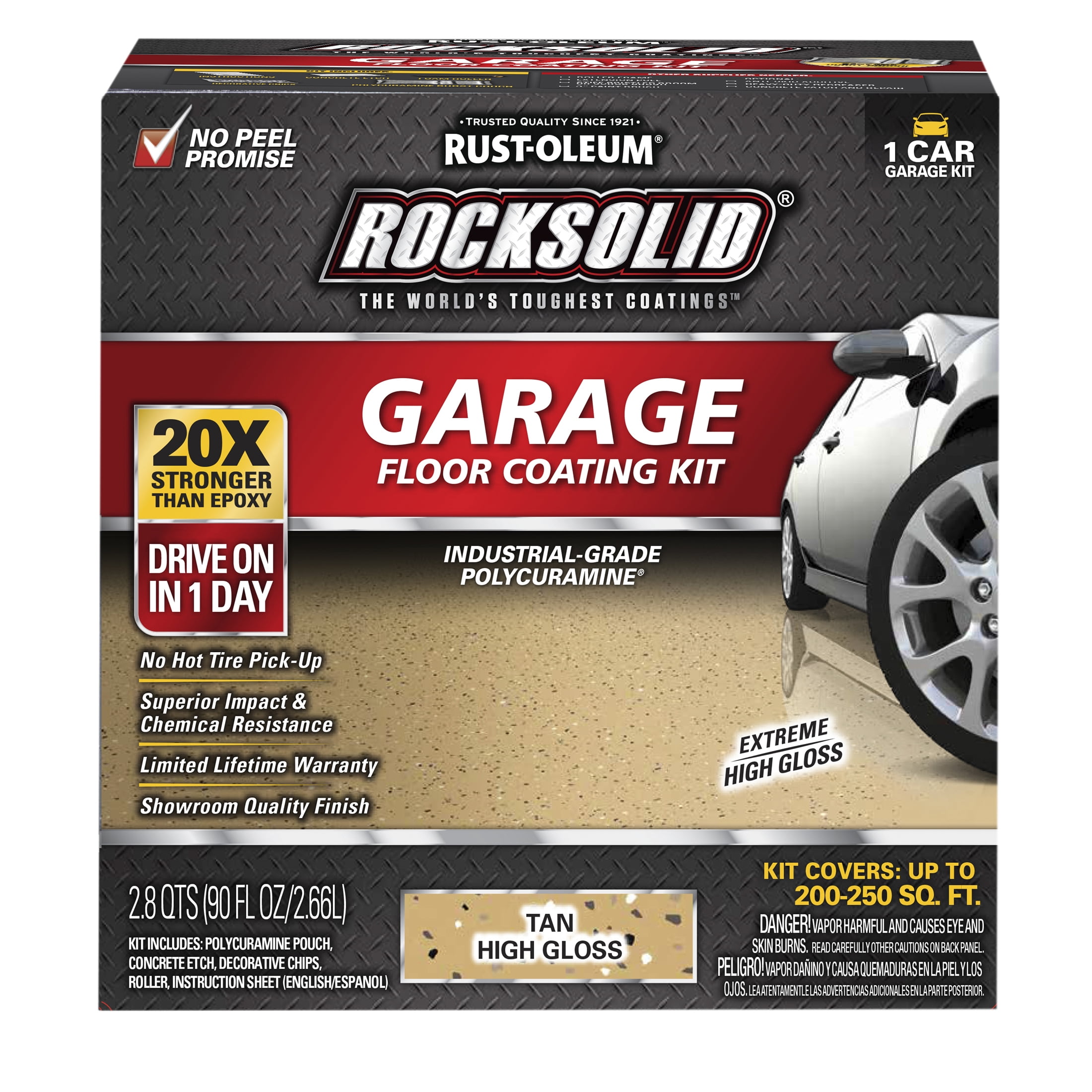 Tan, Rust-Oleum RockSolid Garage Floor Coating Kit-60007, High Gloss 1-Car, 90 oz Kit, 1 Pack
