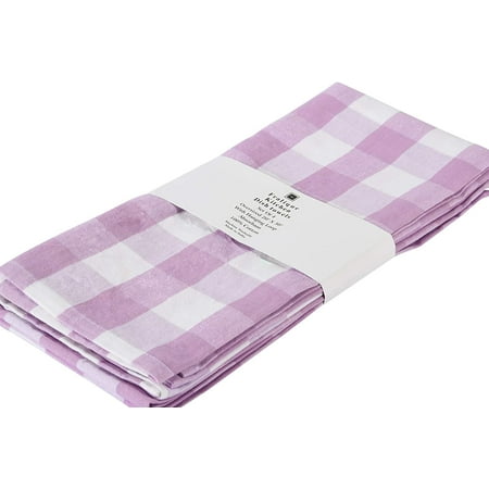 

Buffalo Plaid Kitchen Towel Set - 4 Pack 20 x 30 Inch Heavy Duty Dish Towels - Lavender and White Oversized Buffalo Check Towels with Hanging Loops - 100% Absorbent Cotton Fast Drying Dish Cloth Set