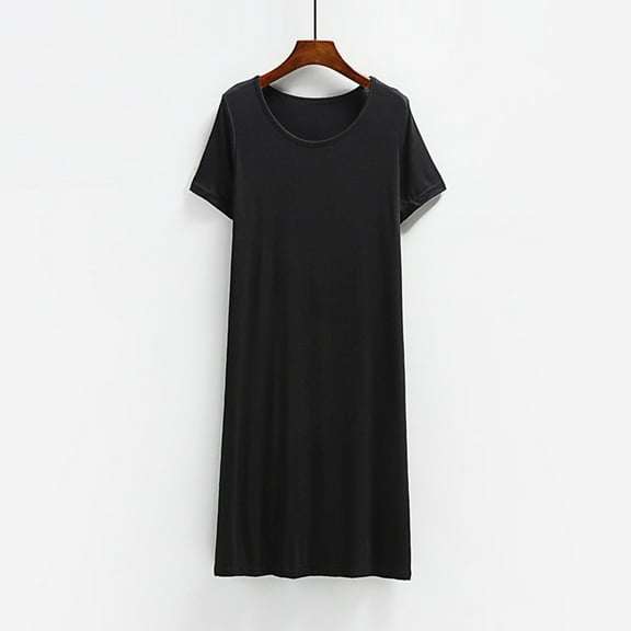 Joau Women's Solid Nightgown Cotton Comfy Short Sleeve Sleepwear Wide Strap Crewneck Sleepshirts Loose Soft Pajama Sleep Dress S-XL