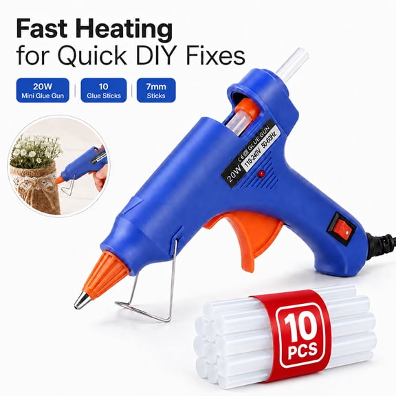 Emlimny Mini Hot Glue Gun,Fast Heating Hot Melt Gun 10pcs Glue Stick Hot Glue Gun Set For Quick Repair Artist DIY Art Home 20w Blue