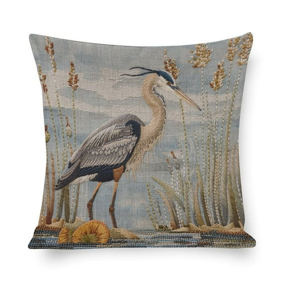 Decorative Throw Pillow Covers Blue Crane Watercolor Pillow Case Heron Standing in The Marshlands Outdoor Pillow Cover Decorative Outdoor Linen Fabric Pillow Case for Couch Bed Car 16"x16"
