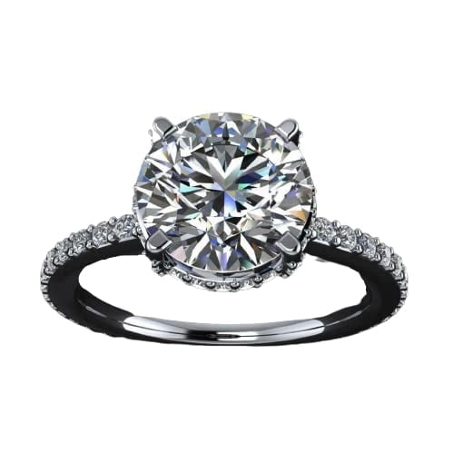 HeartsAndYou Hidden Halo Solitaire Engagement Ring for Women 2ct Round Cut Moissanite 18k White Gold over Silver