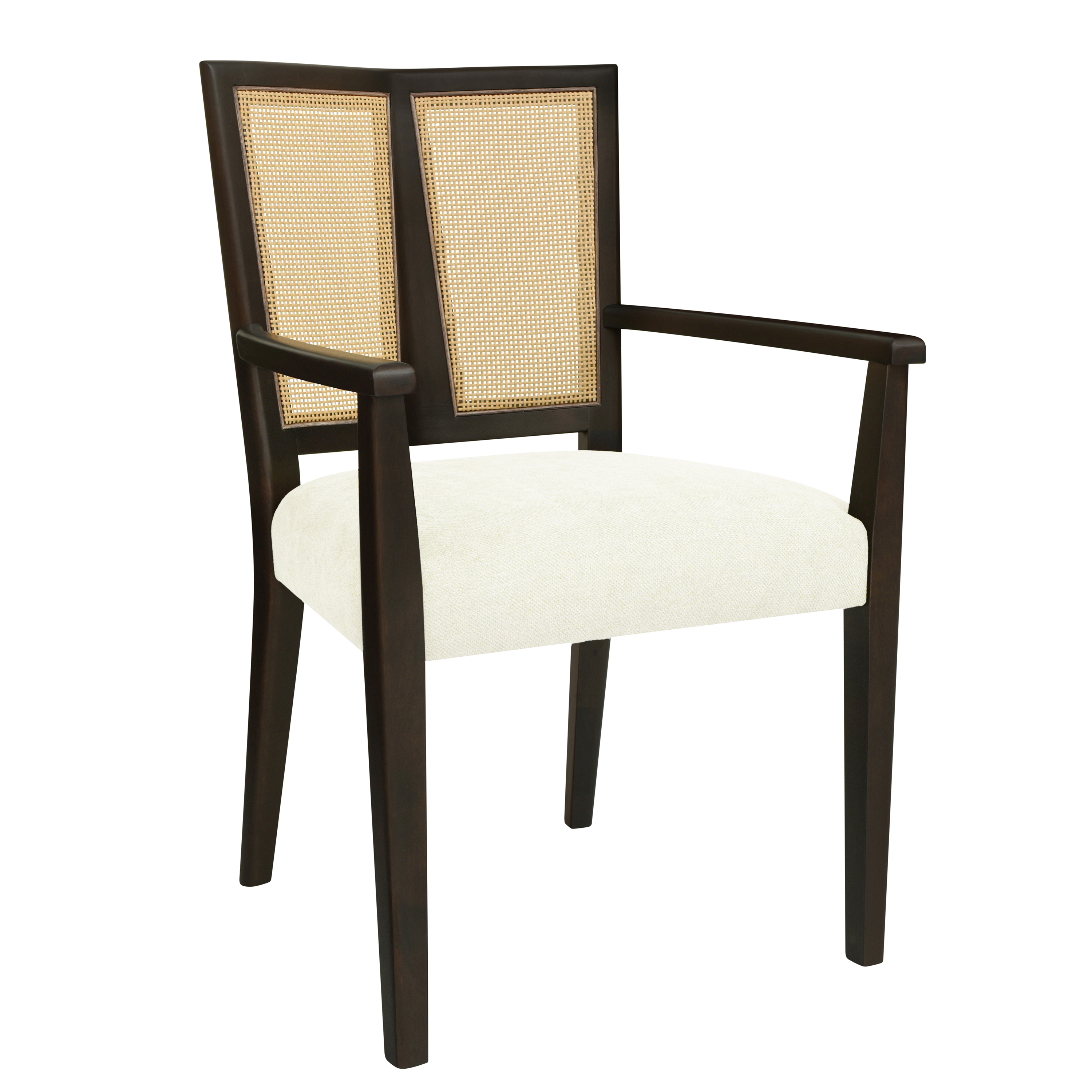 Euroco Wooden Arm Dining Chairs Set of 2, Modern Fabric Upholstered Kitchen Side Chairs for Living Room,Beige & Dark Brown