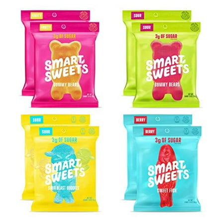 SmartSweets Variety Pack 1.8 oz bags (box of 8) Candy with Low-Sugar (3g) & Low Calorie (80) Free of Sugar