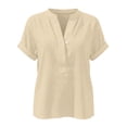 thumbnail image 6 of Craaazy Women's Relaxed Fit V Neck Blouse, Solid Color Short Sleeve Linen Cotton Tops, Comfy Casual Shirt for Summer Gifts, 6 of 6