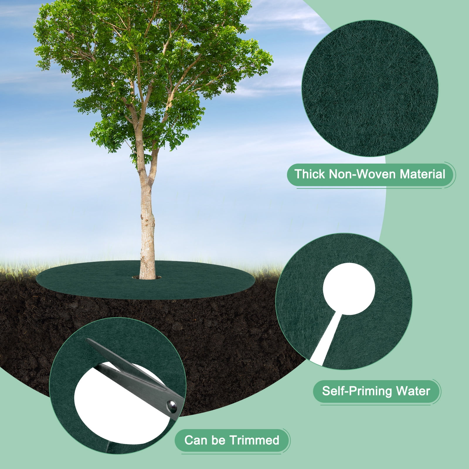 Uxcell 4 Pack Non Woven Tree Cover Rings,28.3 Inch Weed Fabric Cover,Apply To Tree Mulch Ring(Round Dark Green)