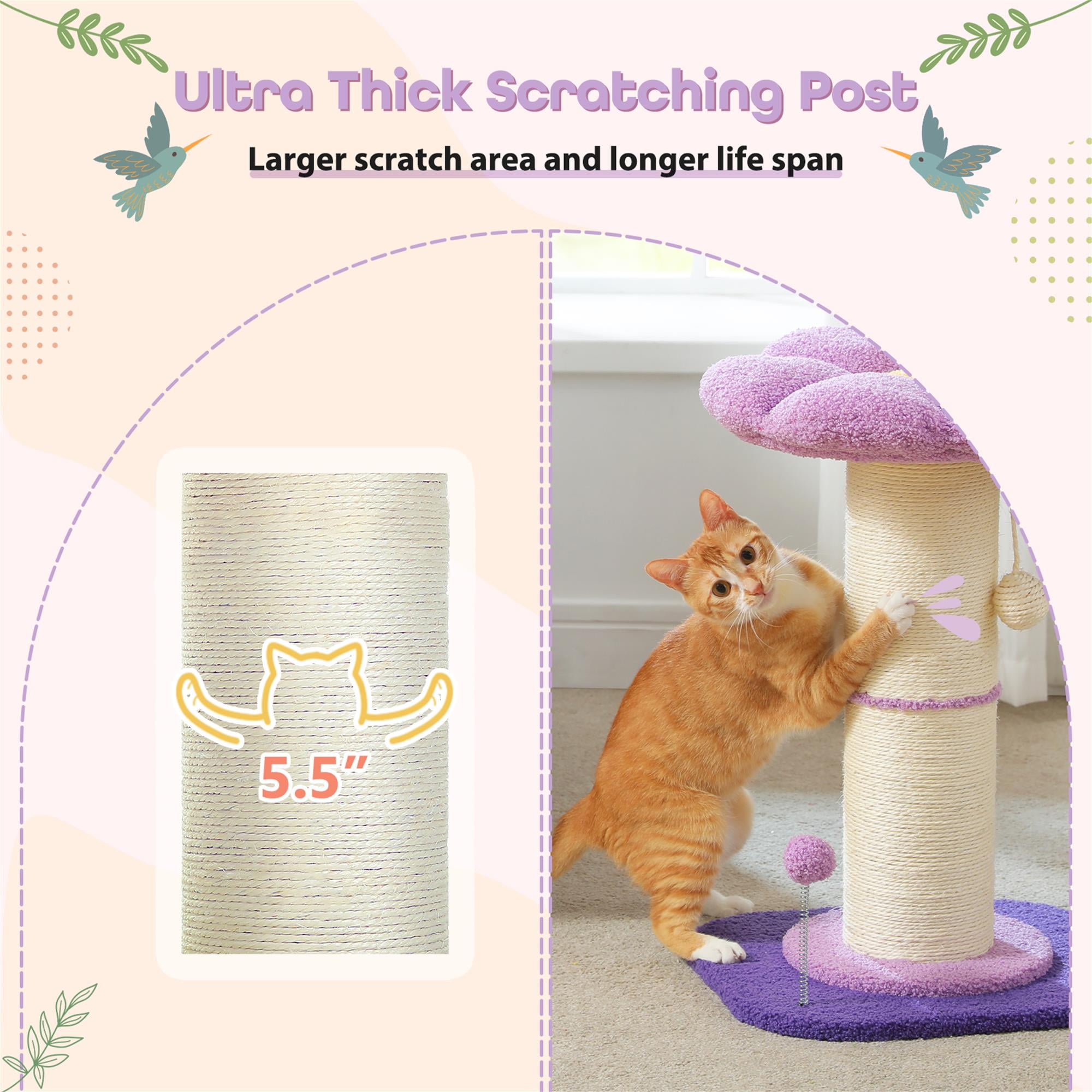 resenkos 23" Flower Cat Scratching Post for Indoor Cats, Small Cat Tree Tower with Perches and Spring Ball for Adult Cats, Purple