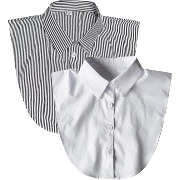 Camicover 2 Packs Cotton Fake Collar Detachable Dickey Collar Blouse Half Shirts Faux False Collar for Women & Men Favors
