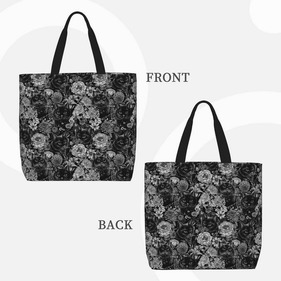 Lafuoo Black Cats In A Garden Pattern Single Shoulder Convenience Bag, Large Capacity Zippered Handbag for Shopping, Unisex-One Size