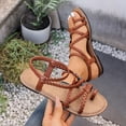 thumbnail image 4 of Gladiator Sandals for Women Braided Crooss Strappy Flip Flops Elastic Ankle Strap Casual Beach Flat Shoes Brown Size 7.5, 4 of 6