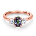 thumbnail image 3 of Gem Stone King 18K Rose Gold Plated Silver Green Mystic Topaz and White Zirconia Engagement Ring for Women | 1.65 Cttw | Oval 7X5MM | Gemstone November Birthstone | Size 6, 3 of 6