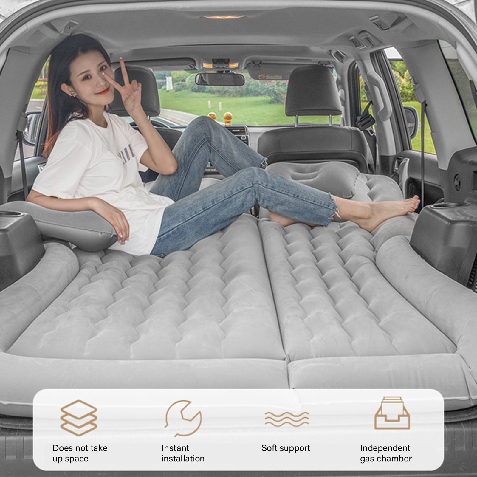 Inflatable Vehicle Mattress 250kg Capacity With Builtin Pumps 3 Minutes Setups Antislip Surfaces For Road Trip