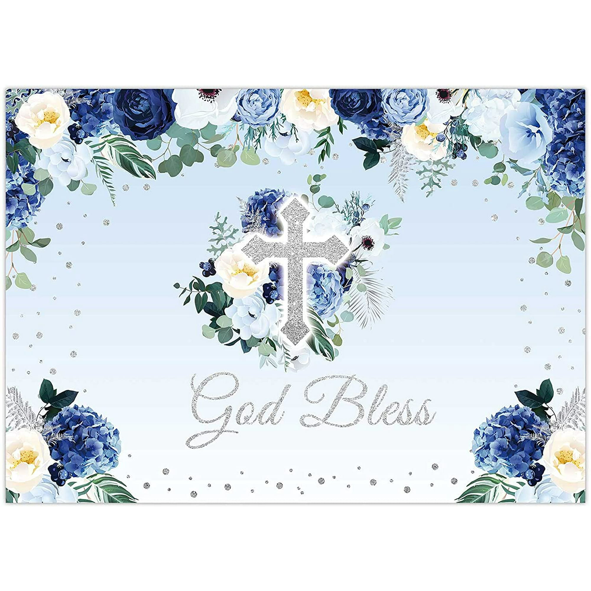 JOYWEI7x5FT God Bless Backdrop Blue and Silver Baptism Party First Holy  Communion Christening Banner Decor Flower Boy Baby Shower Background Favors  Gifts Supplies Photo Booth Props | Walmart Canada