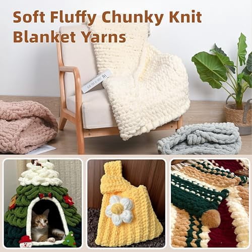 Chunky Yarn for Hand Knitting, 8 Packs Chunky Chenille Yarn for Crocheting, Bulky Thick Fluffy Yarns for Knitting, Super Bulky Blanket Yarns for Handcrafts 2045g (72oz) 245 Yards (224m)