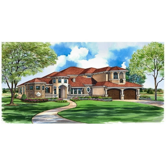 015-811: Luxury Mediterranean 3 Bed, 5 Bath Luxury Home Plan, 4310 Sq Ft: Full Blueprints with License to Build by Home Plan Marketplace - Lesuto