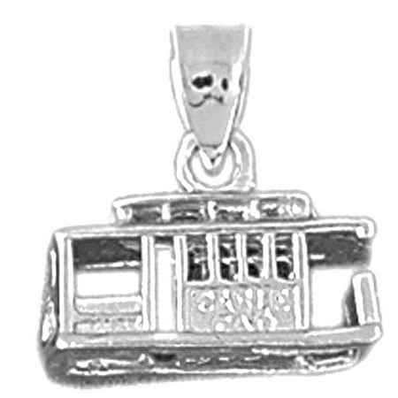 14K White Gold 3D Trolley Pendant - 15 mm