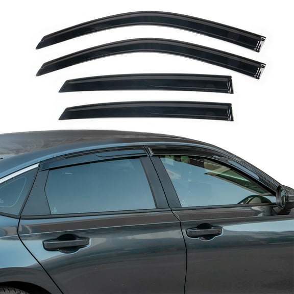 Ikon Motorsports Window Visors Compatible with 2022-2025 Honda Civic Sedan Acrylic Vent Windshield Deflector Rain Guard 4Pc Set Outside Mount 1.5mm