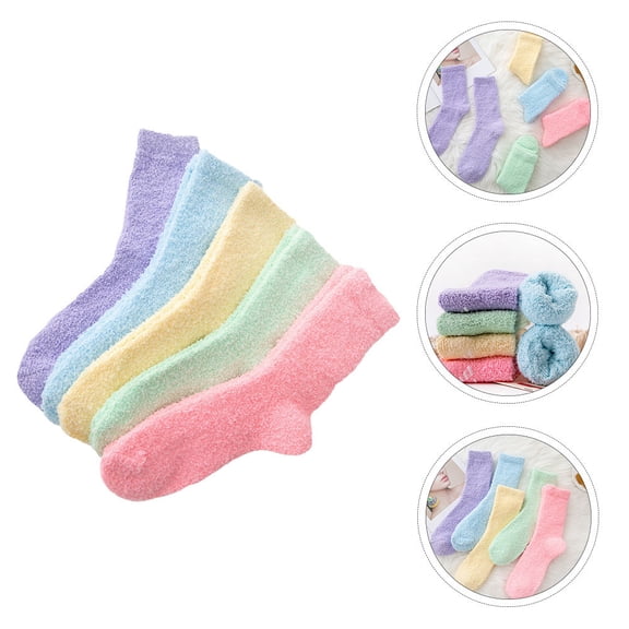 DINHEAROM 5 Pairs Bed Socks for Elderly Woman Warm Men Socks with Polyester and Coral Fleece in Assorted Color