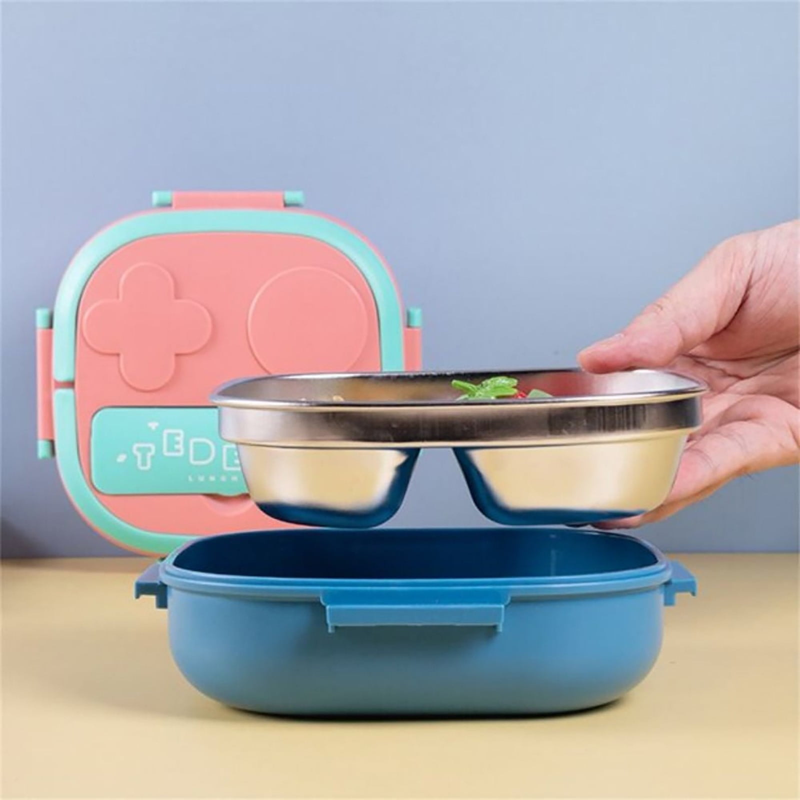 MOPOOR Stainless Steel Lunch Box, Mini Bento,Easy Open Leak Proof Food Containers with Silicone Lids - Perfect Metal Toddler Lunch Box for Daycare and School
