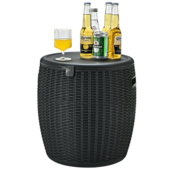 Costway Table de Cocktail de Patio en Rotin 4-en-1 de 9,5 Gallons, Table d'Appoint, Noir