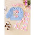 thumbnail image 2 of Suealasg Toddler Girl Fall 3Pcs Outfits Bear Embroidered Long Sleeve Sweatshirts Flower Print Flare Pants Headband 6M 1T 2T 3T 4T Little Girls Autumn Clothes Set, 2 of 7