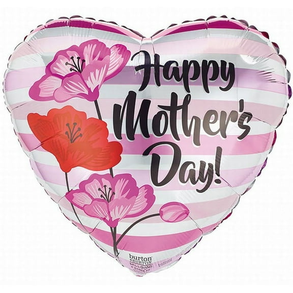 Happy Mothers Day Stripes Heart Shaped 17-inch Foil Balloon