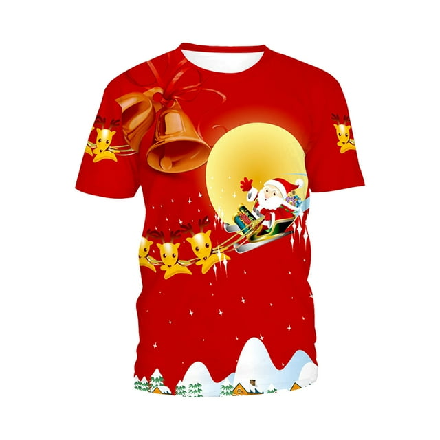 Camiseta de manga corta para jóvenes con estampado divertido de Navidad a la moda para hombres Pompotops oipoqjl2596