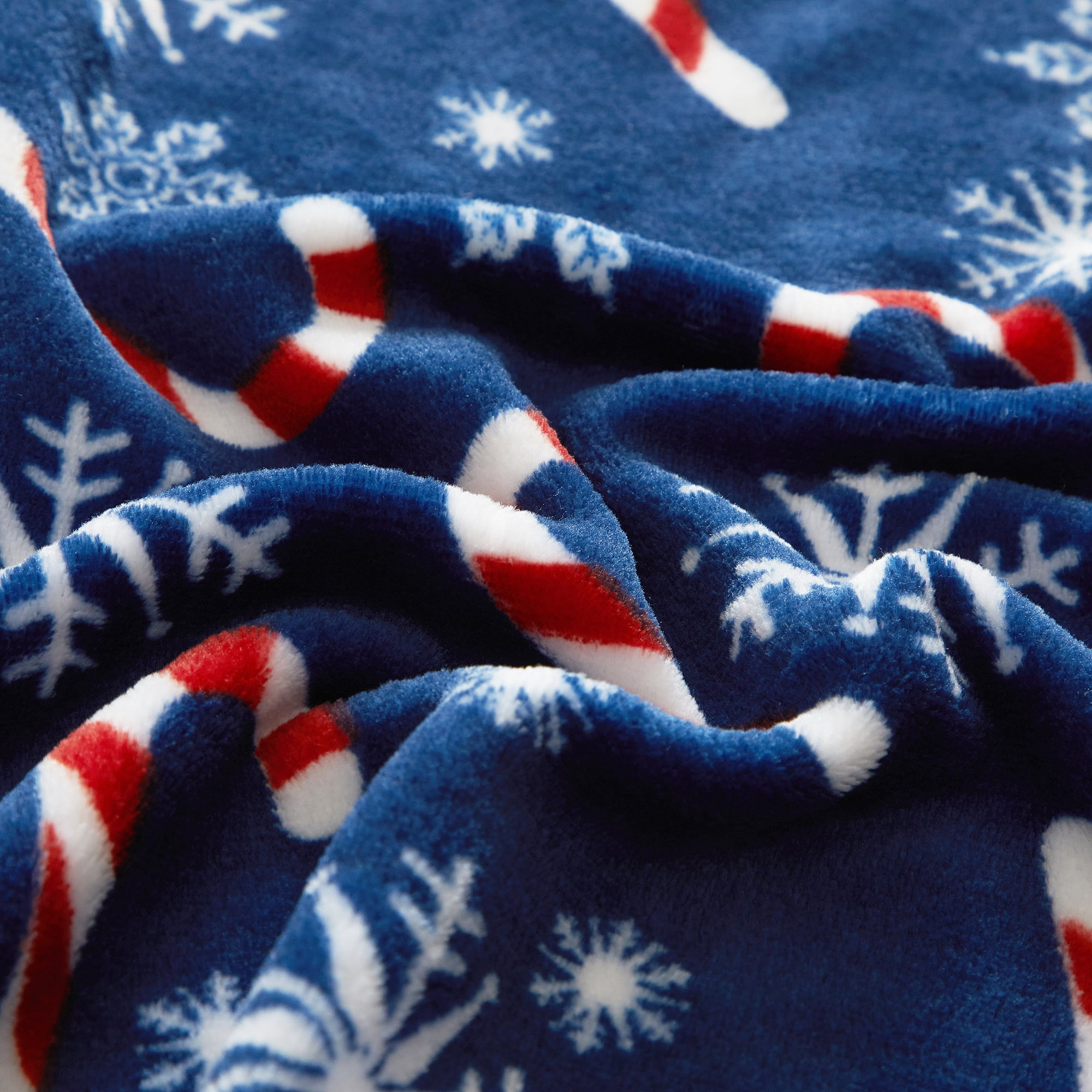Holiday Time 50"x60" Blue Candy Cane Rolled Plush Throw, All Ages