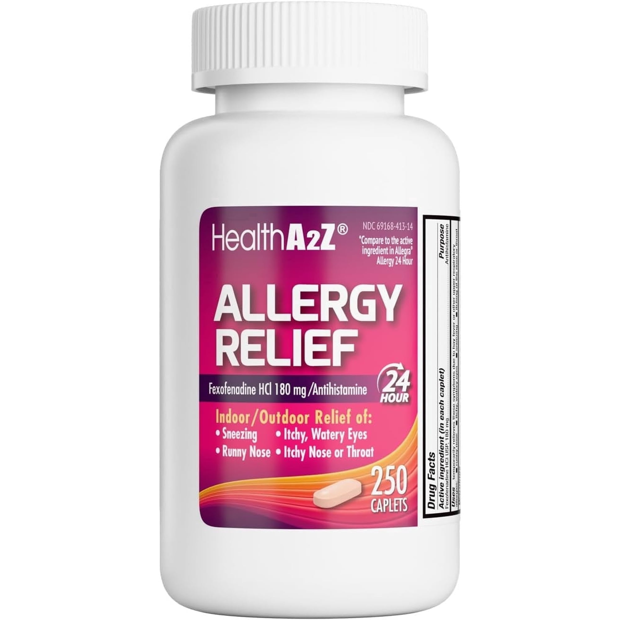 HealthA2Z® Allergy Relief, Fexofenadine Hydrochloride 180 mg Tablets, 24-Hour Non-Drowsy Antihistamine, Indoor & Outdoor Allergy Symptom Relief, 250 Count