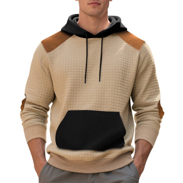 Hooded Sweatshirt Men Color Blocked Checkered Long Sleeve
