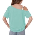 thumbnail image 5 of hoksml Girls One Shoulder T-Shirt, Short Sleeve Casual Top, Kids Off Shoulder Tee for Back to School, 5 of 9