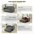 thumbnail image 6 of Velvet 2-Seater Sleeper Sofa Bed, 3-in-1 Convertible Folding Futon with Adjustable Backrest & Side Pocket, Grey, 6 of 9