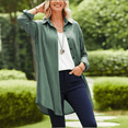 thumbnail image 2 of ZHENHONG Button Down Shirts for Women,New Striped Rolled Sleeve Button Up Shirt Casual Loose Full Sleeved Collared Cocoon Shirt,Green Women Blouses, 2 of 5