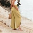 thumbnail image 6 of Women Linen Pants Summer Ruffle Wide Leg Palazzo Pants Dressy Smocked Waist Wide Leg Pant Boho Flowy Beach Pant Khaki L, 6 of 7