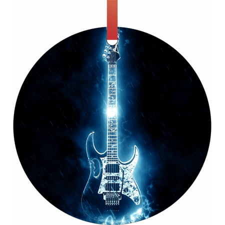 Guitar Christmas Tree Ornament - Ornament Guitar Smoking Electric GuitarSemigloss Flat Round Shaped Ornament Xmas Tree Christmas Décor - Christmas Room Décor and Ornament Yard Decorations