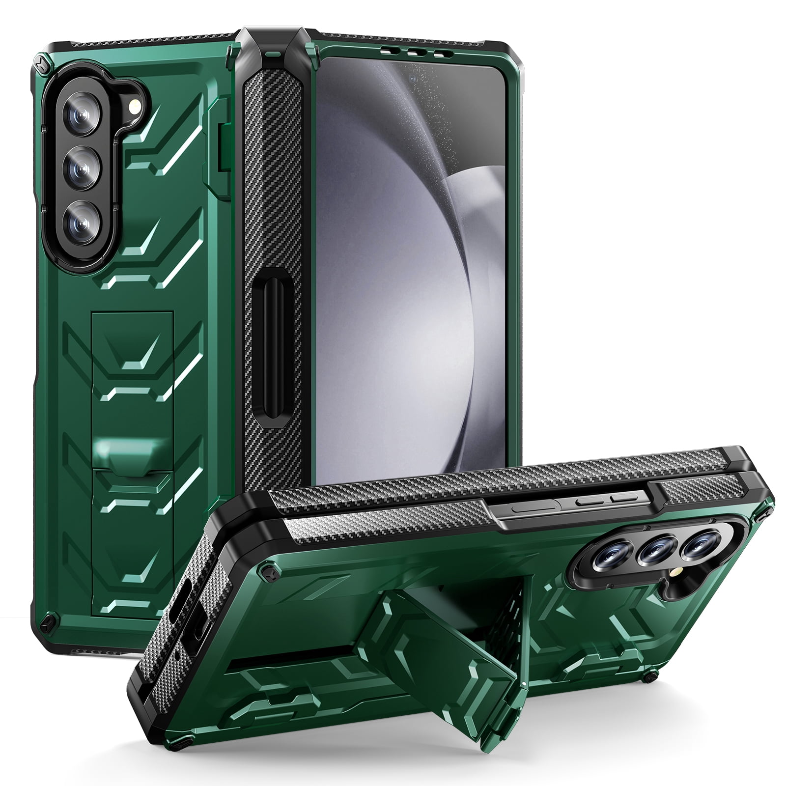 ELEHOLD Rugged Hybrid Case for Samsung Galaxy Z Fold 5 with Built-in Screen Protector Hidden Kickstand Pen Slot Heavy Duty Full Body Shockproof Case with Stylus Pen for Samsung Z Fold5 2023,Green
